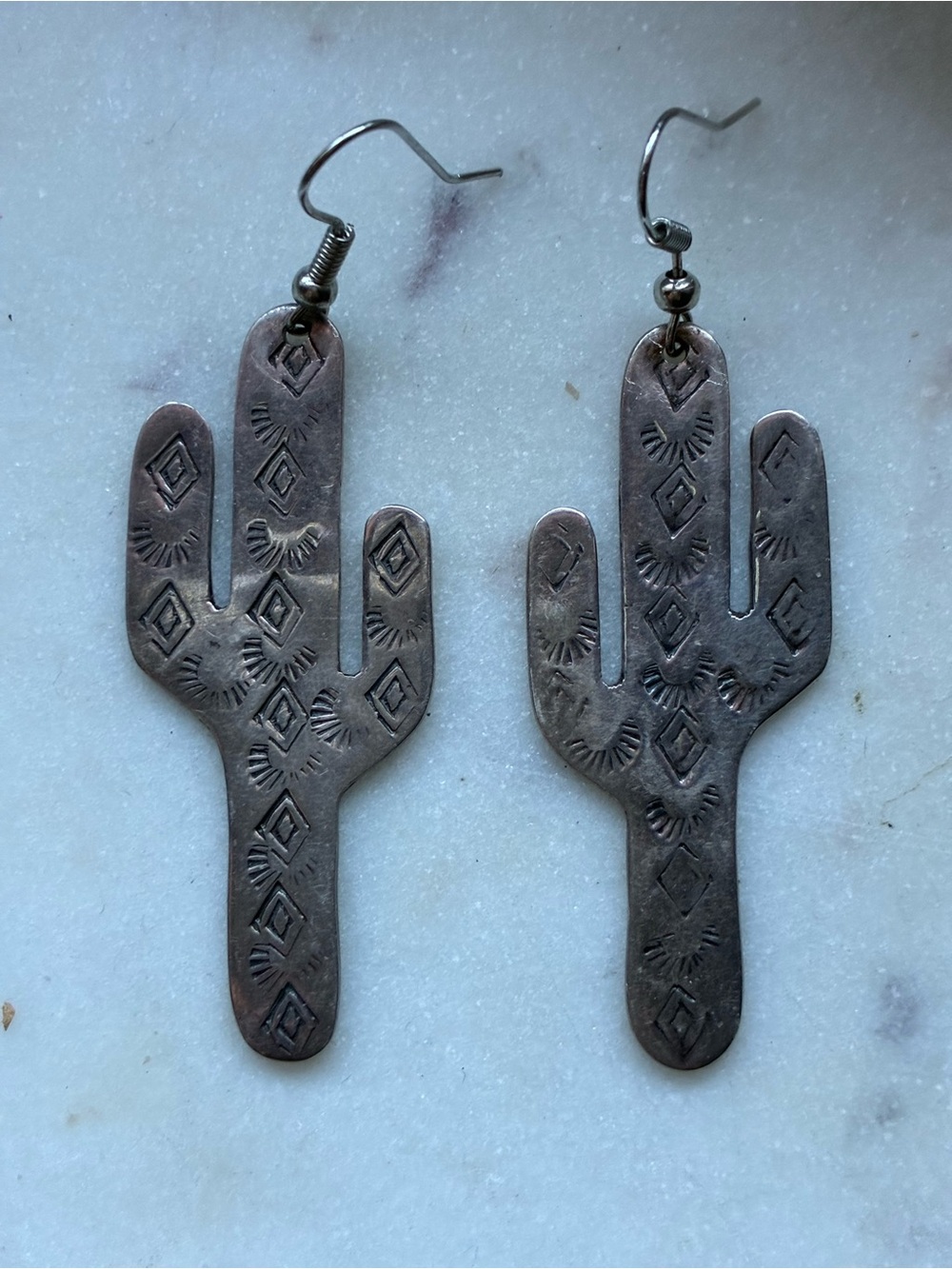 Taxco Sterling Silver Southwest-Inspired Cactus Drop Earrings